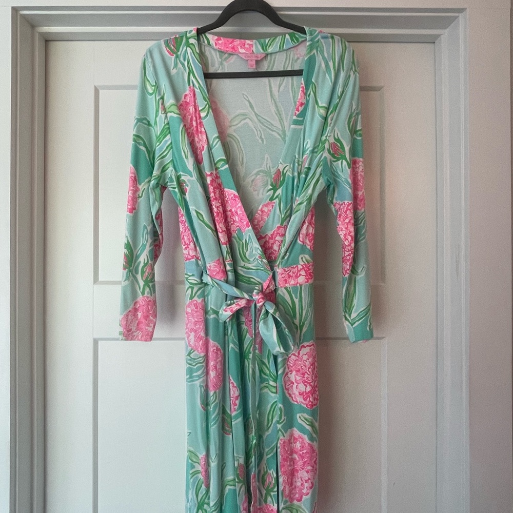 Floral Wrap Dress in Pink and Green